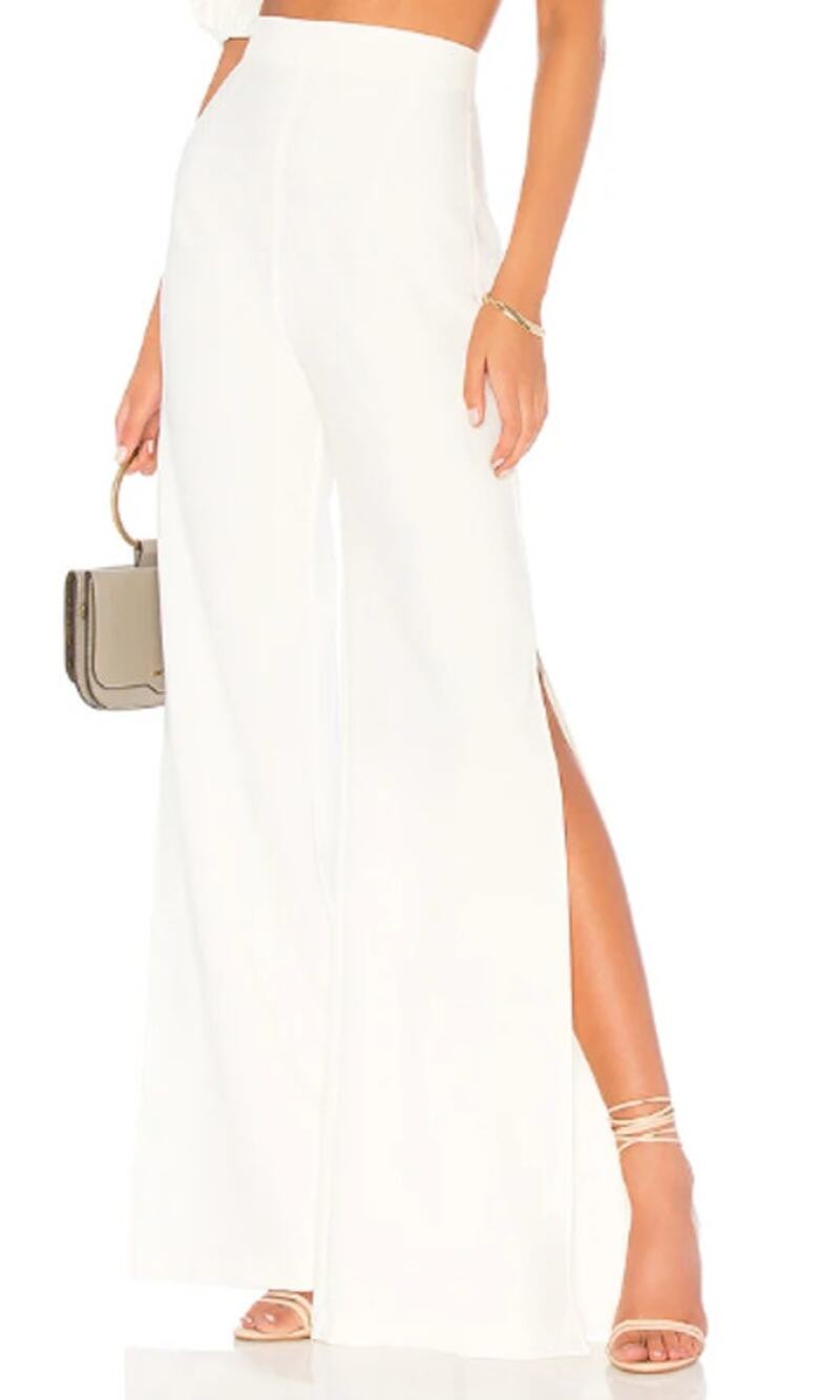 Nookie Belle Ivory High Waisted Wide Leg Split Hem Pants XS